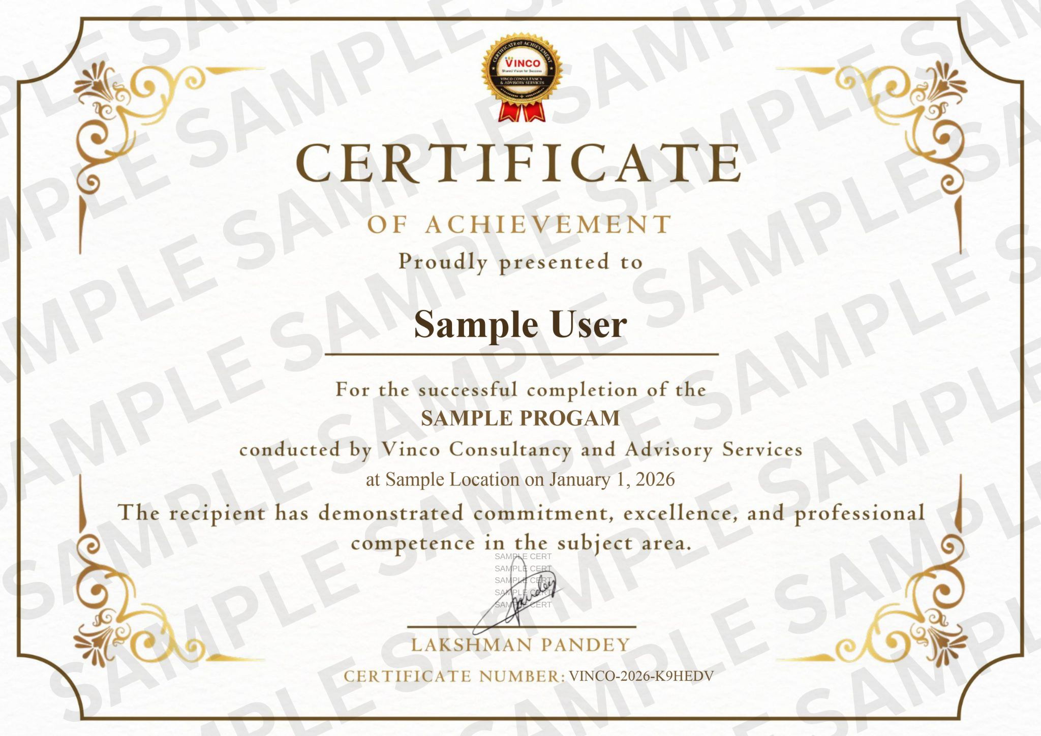 Certificate of Achievement Sample