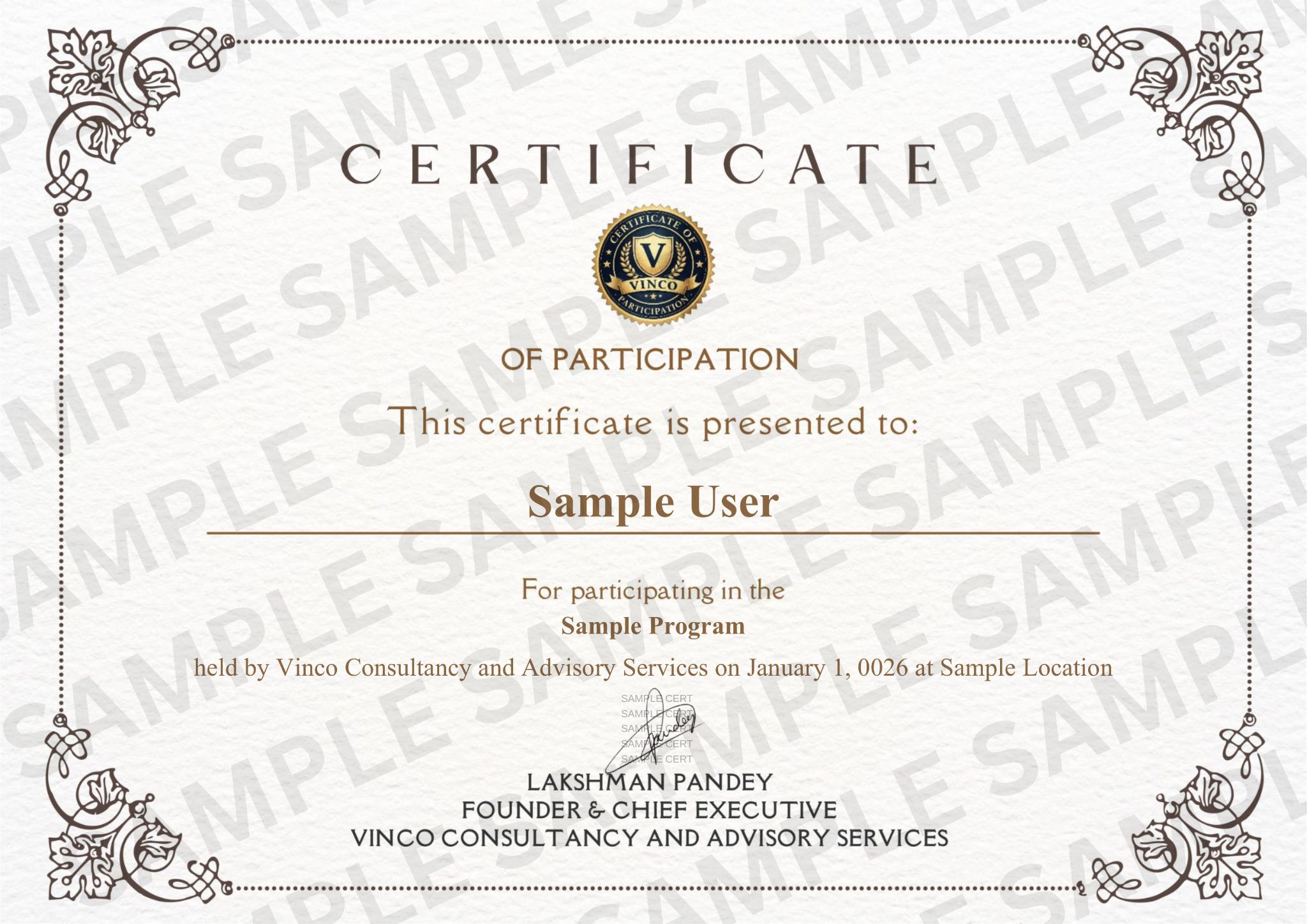 Certificate of Participation Sample